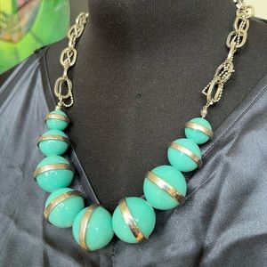 Fun Baubles! Turquoise Hue Beads with Silver-tone Banding on Beads. Pretty Chain